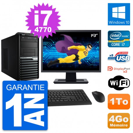 PC Tour Acer M4630G Ecran 19" Intel i7-4770 RAM 4Go Disque 1To Windows 10 Wifi