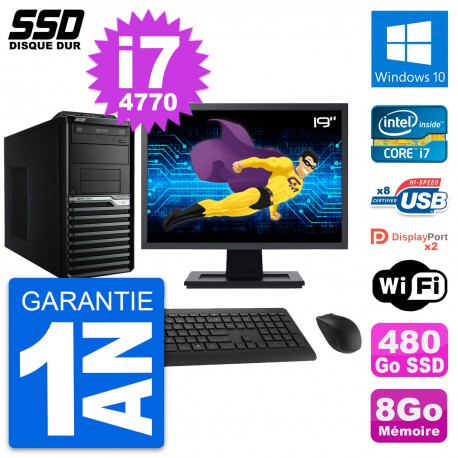 PC Tour Acer M4630G Ecran 19" Intel i7-4770 RAM 8Go SSD 480Go Windows 10 Wifi