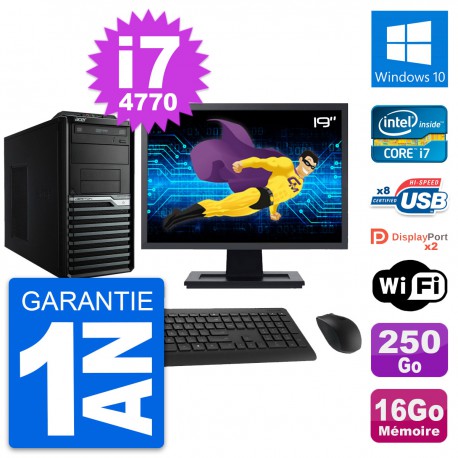 PC Tour Acer M4630G Ecran 19" Core i7-4770 RAM 16Go Disque 250Go Windows 10 Wifi