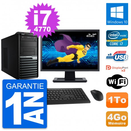PC Tour Acer M4630G Ecran 22" Intel i7-4770 RAM 4Go Disque 1To Windows 10 Wifi