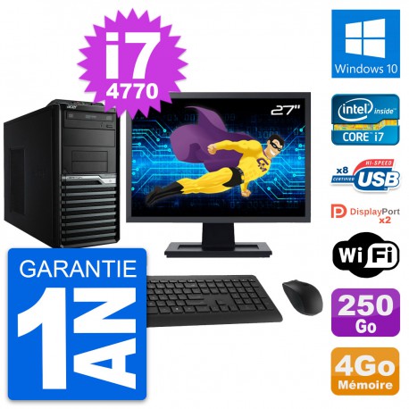 PC Tour Acer M4630G Ecran 27" Intel i7-4770 RAM 4Go Disque 250Go Windows 10 Wifi