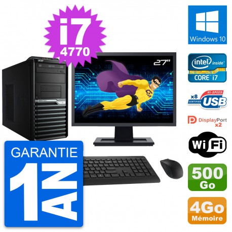 PC Tour Acer M4630G Ecran 27" Intel i7-4770 RAM 4Go Disque 500Go Windows 10 Wifi