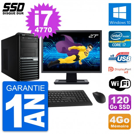 PC Tour Acer M4630G Ecran 27" Intel i7-4770 RAM 4Go SSD 120Go Windows 10 Wifi