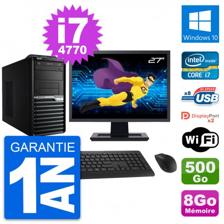 PC Tour Acer M4630G Ecran 27" Intel i7-4770 RAM 8Go Disque 500Go Windows 10 Wifi