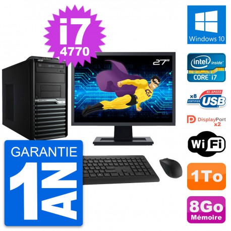 PC Tour Acer M4630G Ecran 27" Intel i7-4770 RAM 8Go Disque 1To Windows 10 Wifi