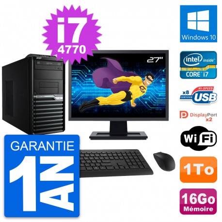 PC Tour Acer M4630G Ecran 27" Intel i7-4770 RAM 16Go Disque 1To Windows 10 Wifi
