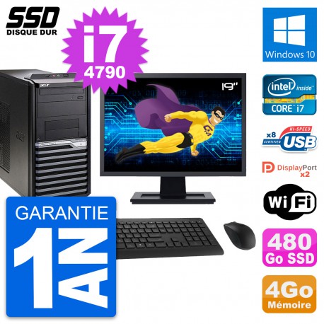 PC Tour Acer M4630G Ecran 19" Intel i7-4790 RAM 4Go SSD 480Go Windows 10 Wifi