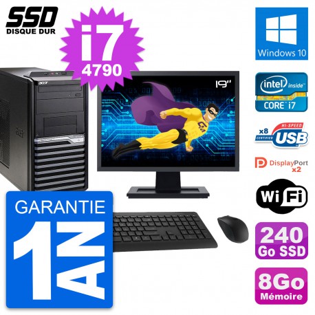 PC Tour Acer M4630G Ecran 19" Intel i7-4790 RAM 8Go SSD 240Go Windows 10 Wifi