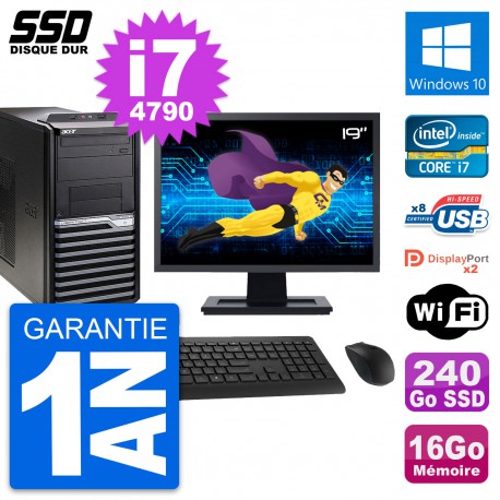 PC Tour Acer M4630G Ecran 19" Intel i7-4790 RAM 16Go SSD 240Go Windows 10 Wifi