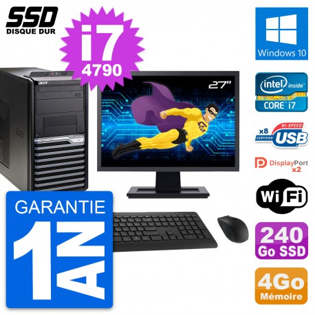 PC Tour Acer M4630G Ecran 27" Intel i7-4790 RAM 4Go SSD 240Go Windows 10 Wifi