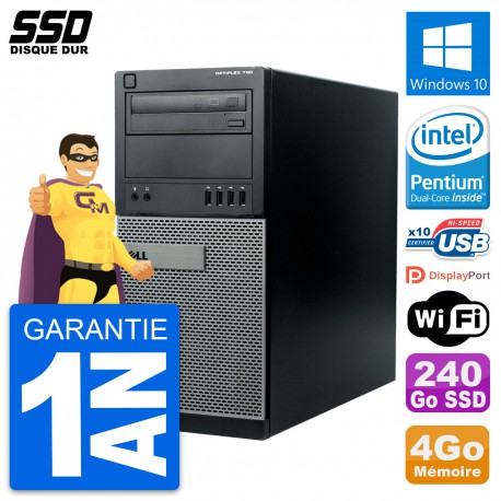 PC Tour Dell OptiPlex 790 MT Intel G630 RAM 4Go SSD 240Go Windows 10 Wifi