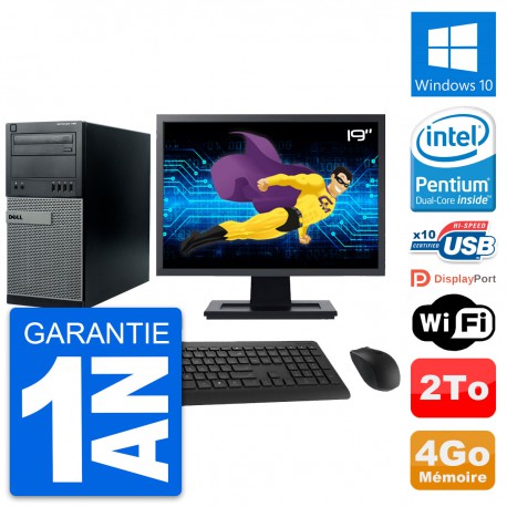 PC Tour Dell 790 MT Ecran 19" Intel G630 RAM 4Go Disque Dur 2To Windows 10 Wifi