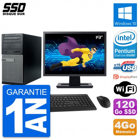 PC Tour Dell 790 MT Ecran 19" Intel G630 RAM 4Go SSD 120Go Windows 10 Wifi