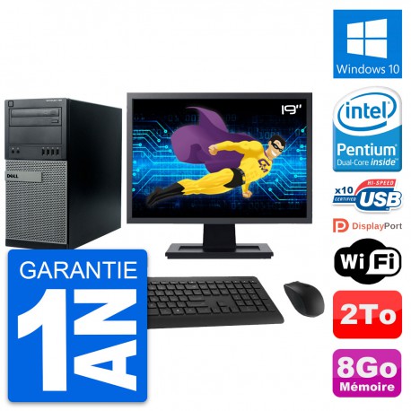 PC Tour Dell 790 MT Ecran 19" Intel G630 RAM 8Go Disque Dur 2To Windows 10 Wifi