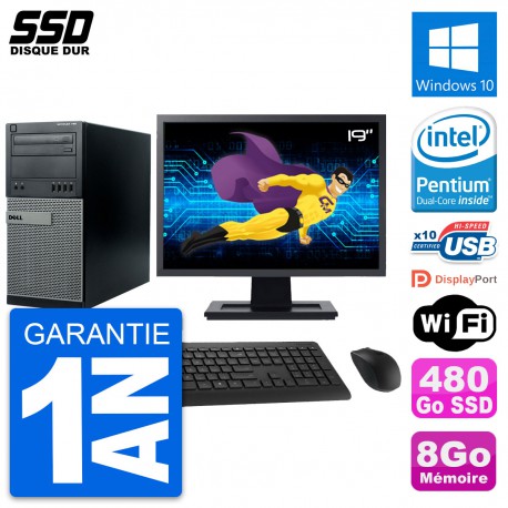 PC Tour Dell 790 MT Ecran 19" Intel G630 RAM 8Go SSD 480Go Windows 10 Wifi