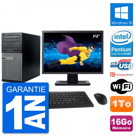 PC Tour Dell 790 MT Ecran 19" Intel G630 RAM 16Go Disque Dur 1To Windows 10 Wifi