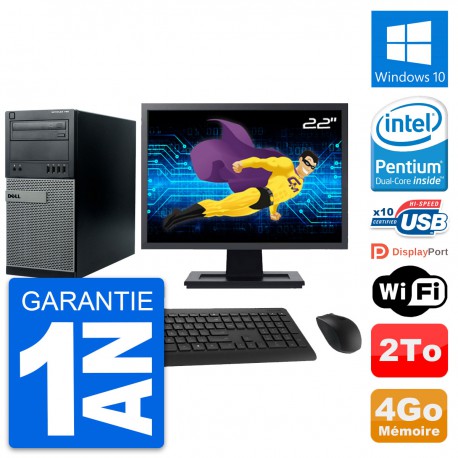 PC Tour Dell 790 MT Ecran 22" Intel G630 RAM 4Go Disque Dur 2To Windows 10 Wifi