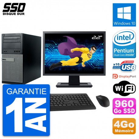 PC Tour Dell 790 MT Ecran 22" Intel G630 RAM 4Go SSD 960Go Windows 10 Wifi