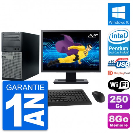 PC Tour Dell 790 MT Ecran 22" Intel G630 RAM 8Go Disque 250Go Windows 10 Wifi