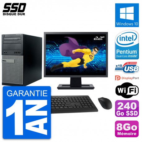 PC Tour Dell 790 MT Ecran 22" Intel G630 RAM 8Go SSD 240Go Windows 10 Wifi