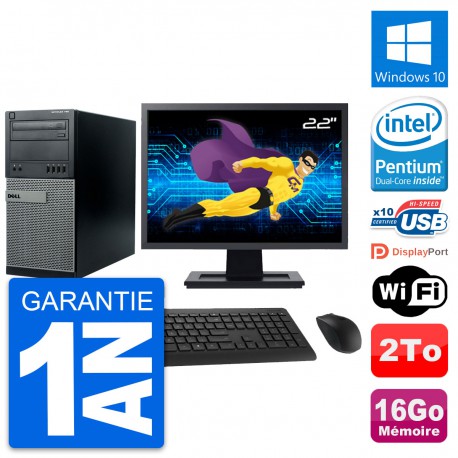 PC Tour Dell 790 MT Ecran 22" Intel G630 RAM 16Go Disque Dur 2To Windows 10 Wifi