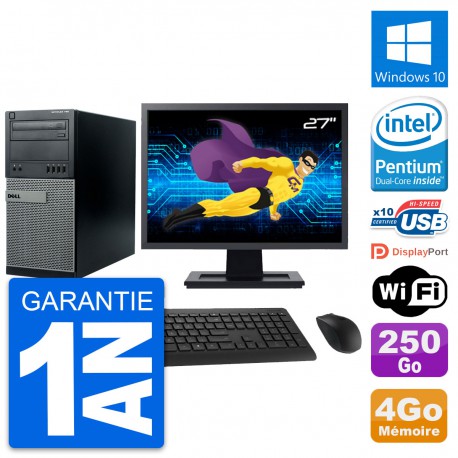 PC Tour Dell 790 MT Ecran 27" Intel G630 RAM 4Go Disque 250Go Windows 10 Wifi