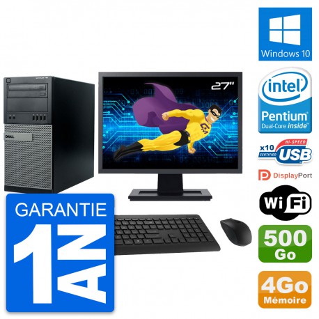 PC Tour Dell 790 MT Ecran 27" Intel G630 RAM 4Go Disque 500Go Windows 10 Wifi