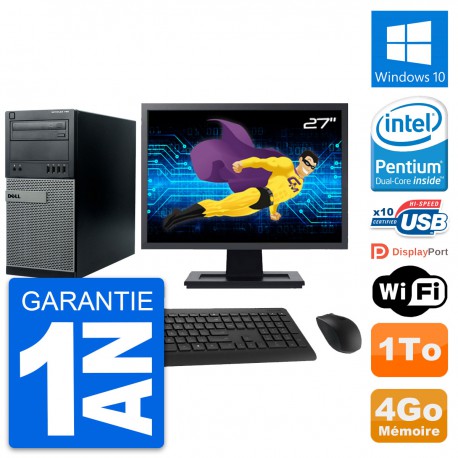 PC Tour Dell 790 MT Ecran 27" Intel G630 RAM 4Go Disque Dur 1To Windows 10 Wifi