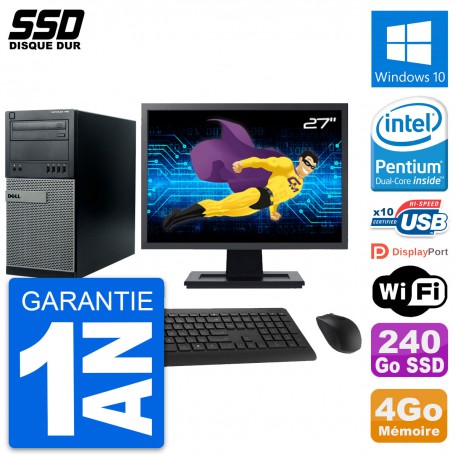 PC Tour Dell 790 MT Ecran 27" Intel G630 RAM 4Go SSD 240Go Windows 10 Wifi