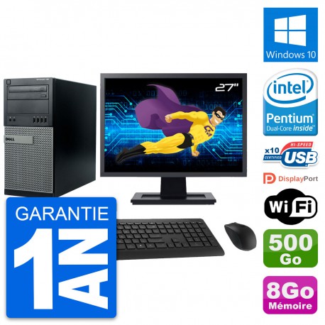PC Tour Dell 790 MT Ecran 27" Intel G630 RAM 8Go Disque 500Go Windows 10 Wifi