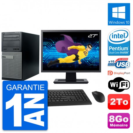 PC Tour Dell 790 MT Ecran 27" Intel G630 RAM 8Go Disque Dur 2To Windows 10 Wifi