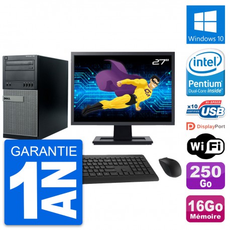 PC Tour Dell 790 MT Ecran 27" Intel G630 RAM 16Go Disque 250Go Windows 10 Wifi