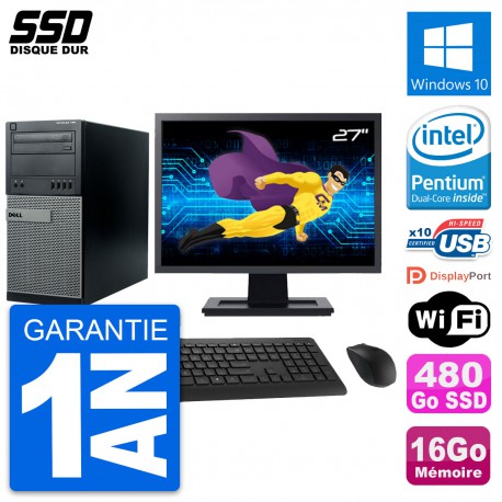 PC Tour Dell 790 MT Ecran 27" Intel G630 RAM 16Go SSD 480Go Windows 10 Wifi