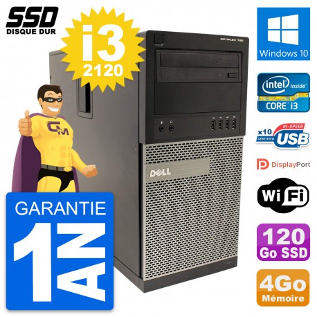 PC Tour Dell OptiPlex 790 MT Intel i3-2120 RAM 4Go SSD 120Go Windows 10 Wifi