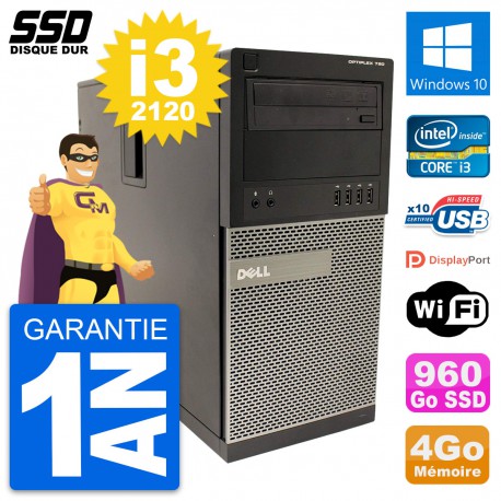 PC Tour Dell OptiPlex 790 MT Intel i3-2120 RAM 4Go SSD 960Go Windows 10 Wifi