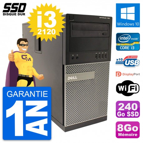 PC Tour Dell OptiPlex 790 MT Intel i3-2120 RAM 8Go SSD 240Go Windows 10 Wifi