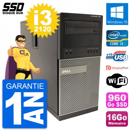 PC Tour Dell OptiPlex 790 MT Intel i3-2120 RAM 16Go SSD 960Go Windows 10 Wifi