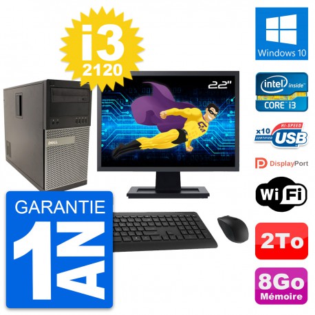 PC Tour Dell 790 MT Ecran 22" Intel i3-2120 RAM 8Go Disque 2To Windows 10 Wifi