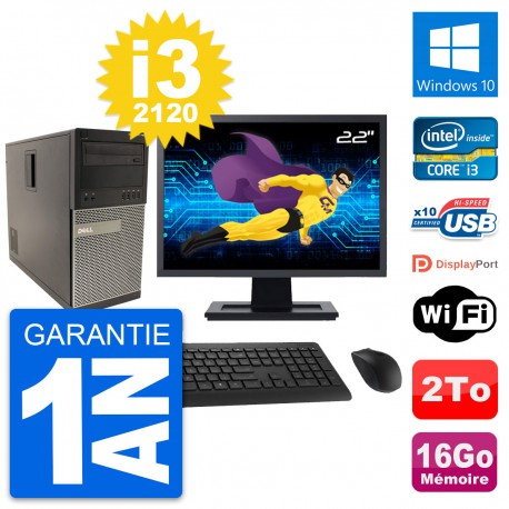PC Tour Dell 790 MT Ecran 22" Intel i3-2120 RAM 16Go Disque 2To Windows 10 Wifi