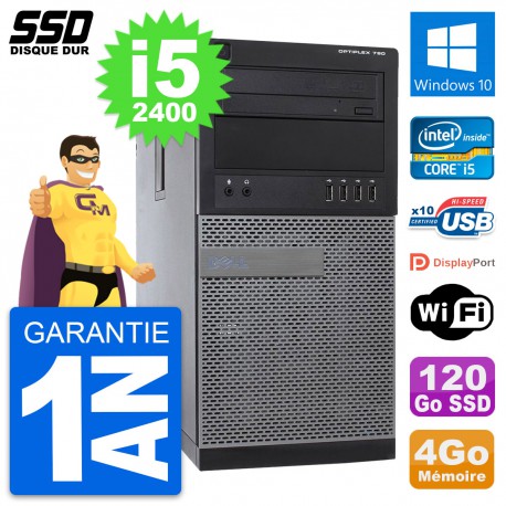 PC Tour Dell OptiPlex 790 MT Intel i5-2400 RAM 4Go SSD 120Go Windows 10 Wifi