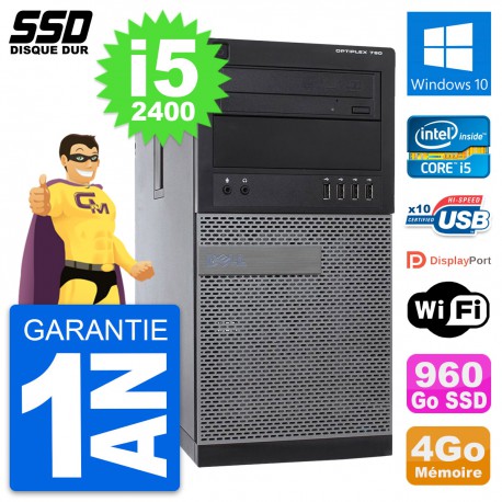 PC Tour Dell OptiPlex 790 MT Intel i5-2400 RAM 4Go SSD 960Go Windows 10 Wifi