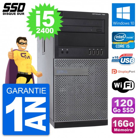 PC Tour Dell OptiPlex 790 MT Intel i5-2400 RAM 16Go SSD 120Go Windows 10 Wifi