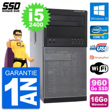 PC Tour Dell OptiPlex 790 MT Intel i5-2400 RAM 16Go SSD 960Go Windows 10 Wifi