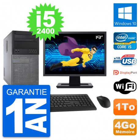 PC Tour Dell 790 MT Ecran 19" Intel i5-2400 RAM 4Go Disque 1To Windows 10 Wifi