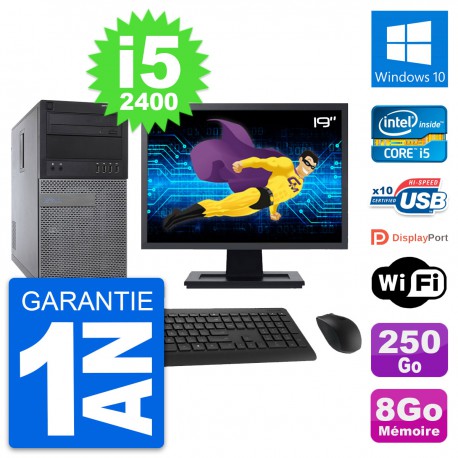 PC Tour Dell 790 MT Ecran 19" Intel i5-2400 RAM 8Go Disque 250Go Windows 10 Wifi
