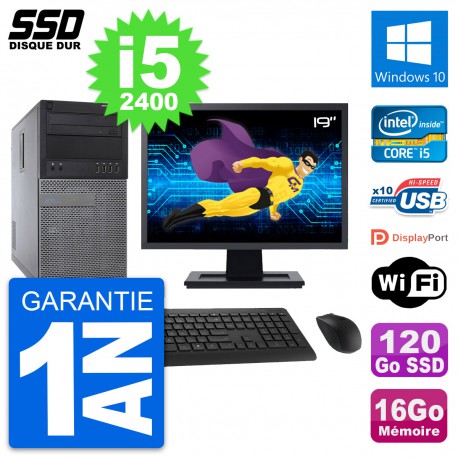 PC Tour Dell 790 MT Ecran 19" Intel i5-2400 RAM 16Go SSD 120Go Windows 10 Wifi