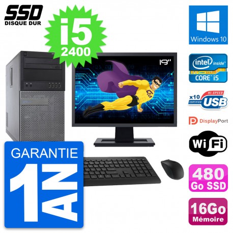 PC Tour Dell 790 MT Ecran 19" Intel i5-2400 RAM 16Go SSD 480Go Windows 10 Wifi