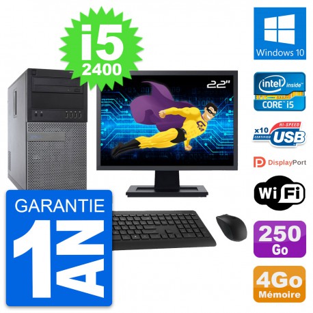 PC Tour Dell 790 MT Ecran 22" Intel i5-2400 RAM 4Go Disque 250Go Windows 10 Wifi