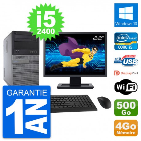 PC Tour Dell 790 MT Ecran 22" Intel i5-2400 RAM 4Go Disque 500Go Windows 10 Wifi
