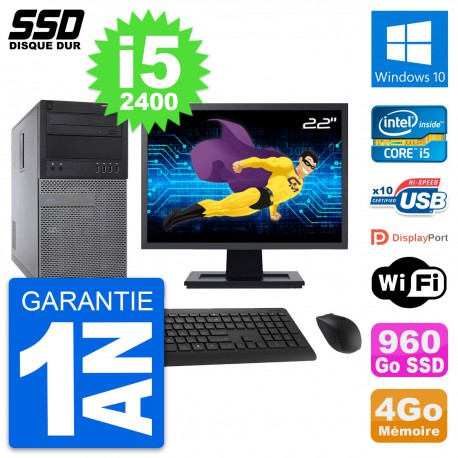 PC Tour Dell 790 MT Ecran 22" Intel i5-2400 RAM 4Go SSD 960Go Windows 10 Wifi
